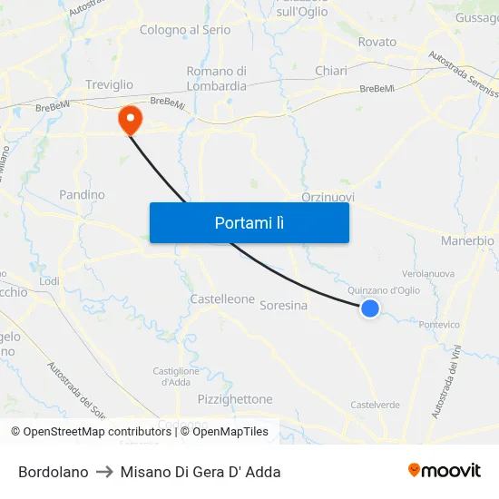 Bordolano to Misano Di Gera D' Adda map