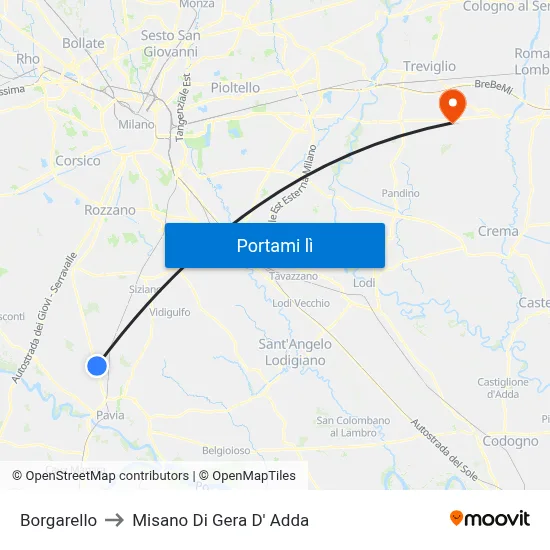 Borgarello to Misano Di Gera D' Adda map