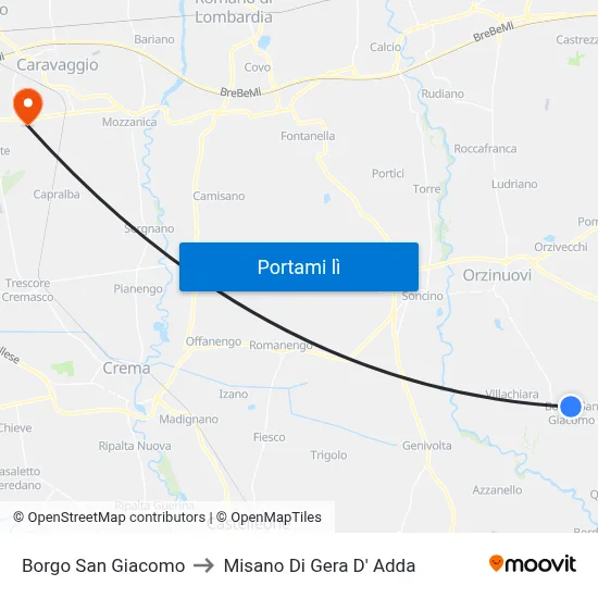 Borgo San Giacomo to Misano Di Gera D' Adda map