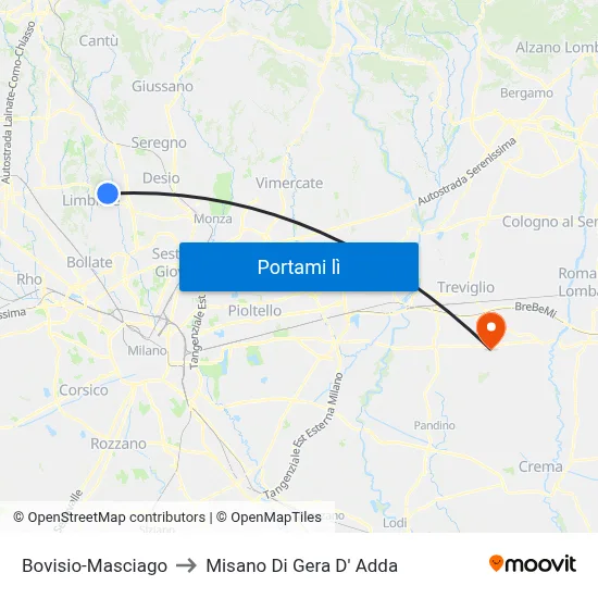 Bovisio-Masciago to Misano Di Gera D' Adda map