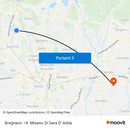 Bregnano to Misano Di Gera D' Adda map