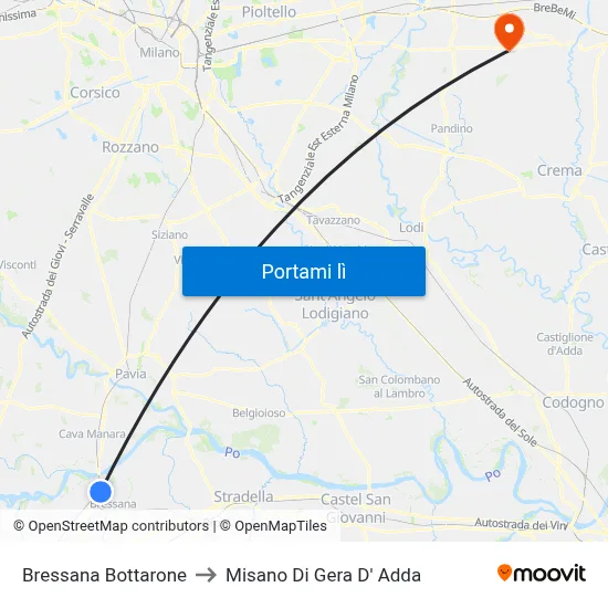 Bressana Bottarone to Misano Di Gera D' Adda map