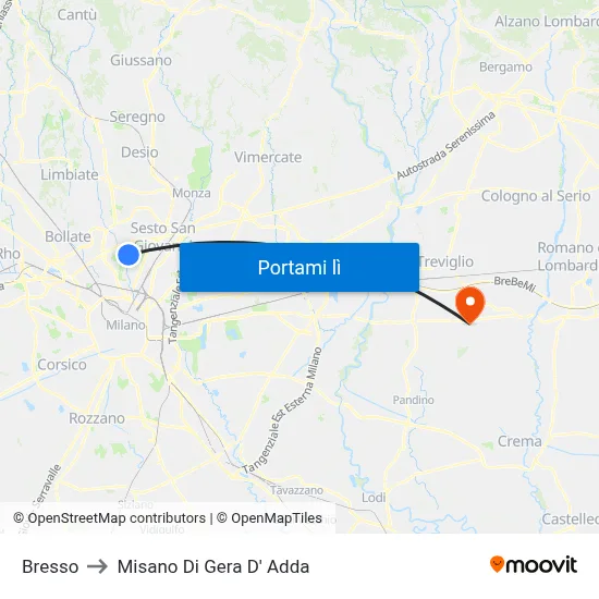 Bresso to Misano Di Gera D' Adda map