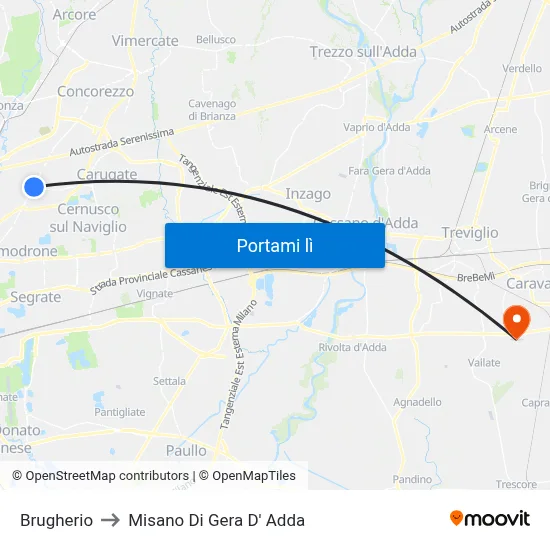 Brugherio to Misano Di Gera D' Adda map