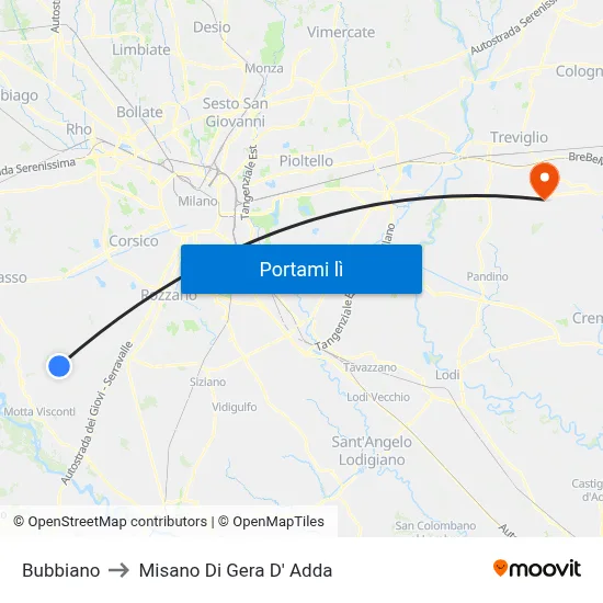 Bubbiano to Misano Di Gera D' Adda map