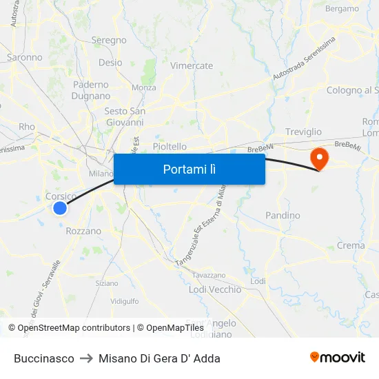Buccinasco to Misano Di Gera D' Adda map