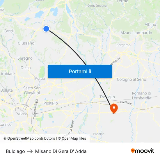 Bulciago to Misano Di Gera D' Adda map
