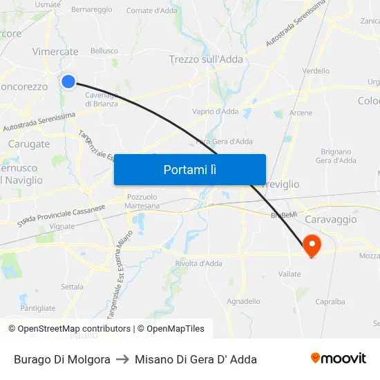 Burago Di Molgora to Misano Di Gera D' Adda map