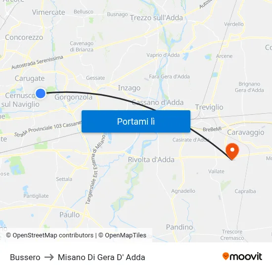 Bussero to Misano Di Gera D' Adda map