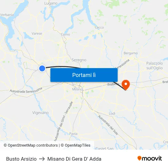 Busto Arsizio to Misano Di Gera D' Adda map