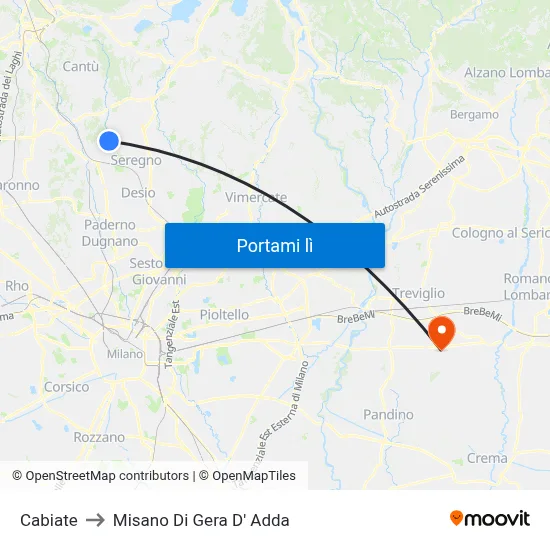 Cabiate to Misano Di Gera D' Adda map
