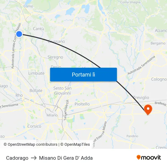 Cadorago to Misano Di Gera D' Adda map