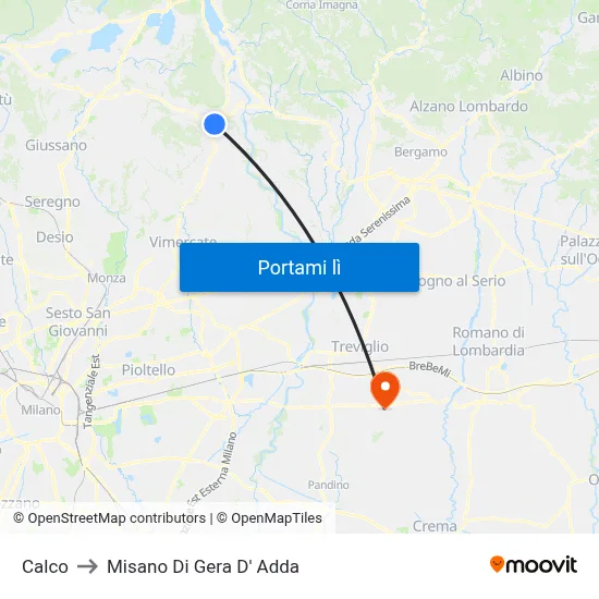 Calco to Misano Di Gera D' Adda map