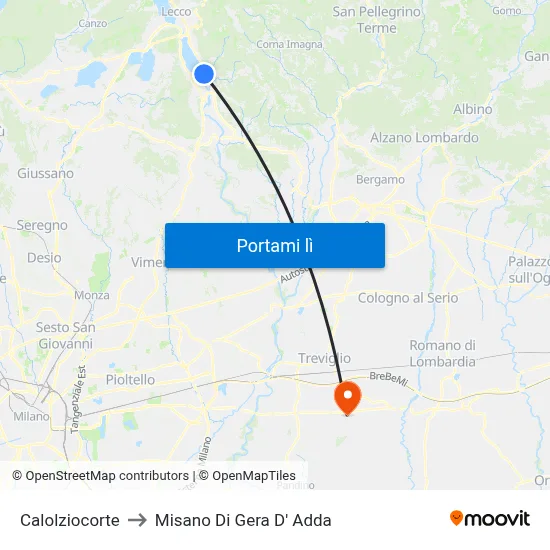Calolziocorte to Misano Di Gera D' Adda map