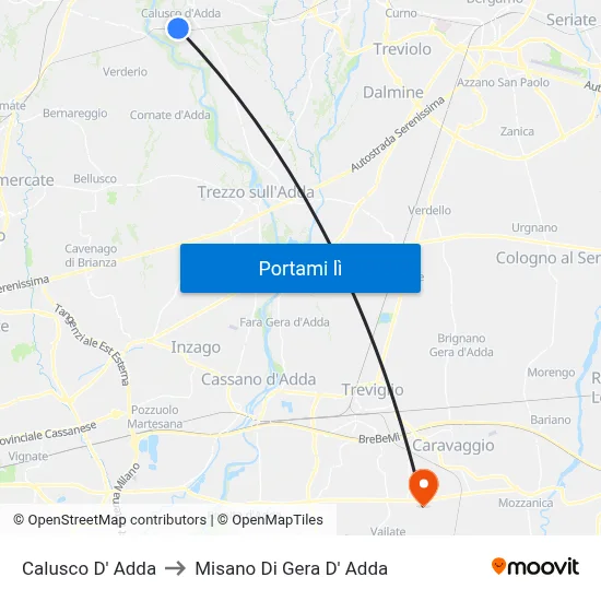 Calusco D' Adda to Misano Di Gera D' Adda map