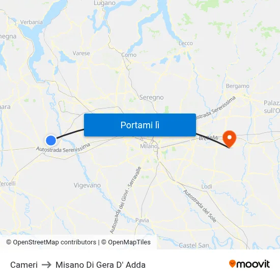 Cameri to Misano Di Gera D' Adda map