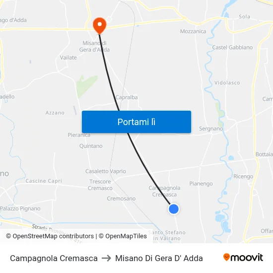 Campagnola Cremasca to Misano Di Gera D' Adda map