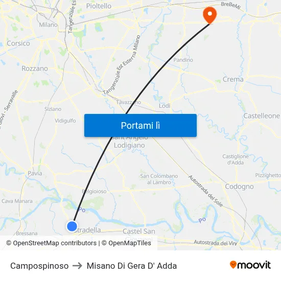 Campospinoso to Misano Di Gera D' Adda map