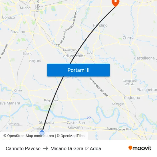 Canneto Pavese to Misano Di Gera D' Adda map