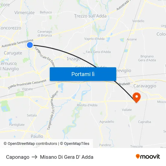 Caponago to Misano Di Gera D' Adda map