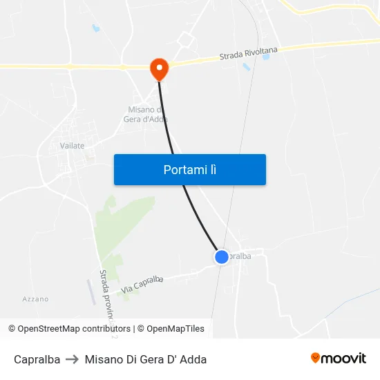 Capralba to Misano Di Gera D' Adda map