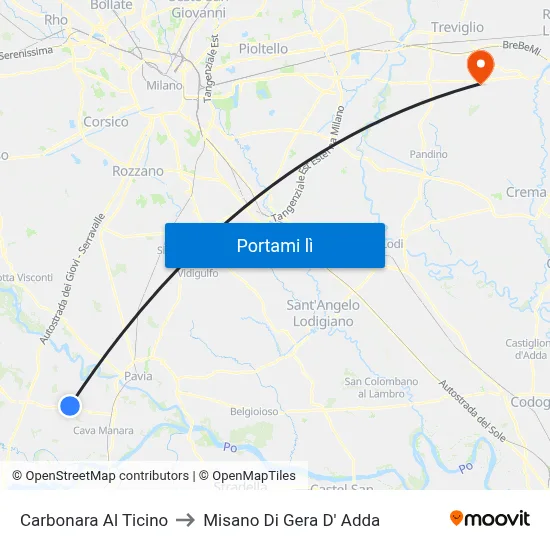 Carbonara Al Ticino to Misano Di Gera D' Adda map