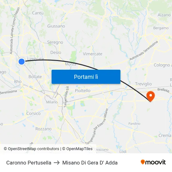 Caronno Pertusella to Misano Di Gera D' Adda map