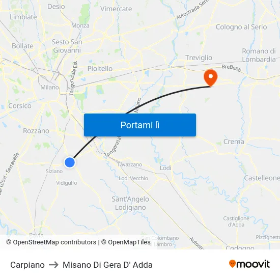 Carpiano to Misano Di Gera D' Adda map