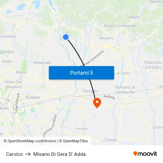 Carvico to Misano Di Gera D' Adda map