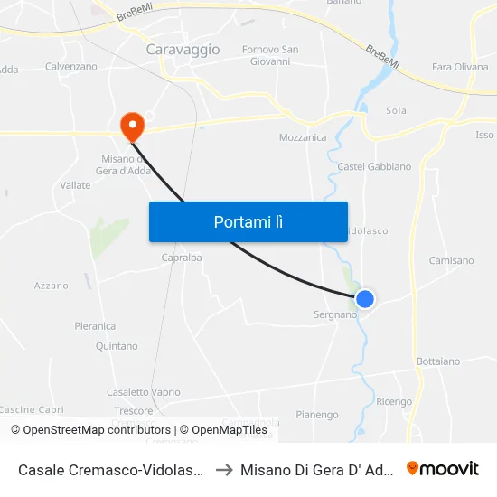 Casale Cremasco-Vidolasco to Misano Di Gera D' Adda map