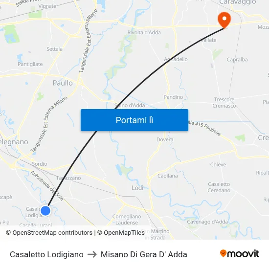 Casaletto Lodigiano to Misano Di Gera D' Adda map