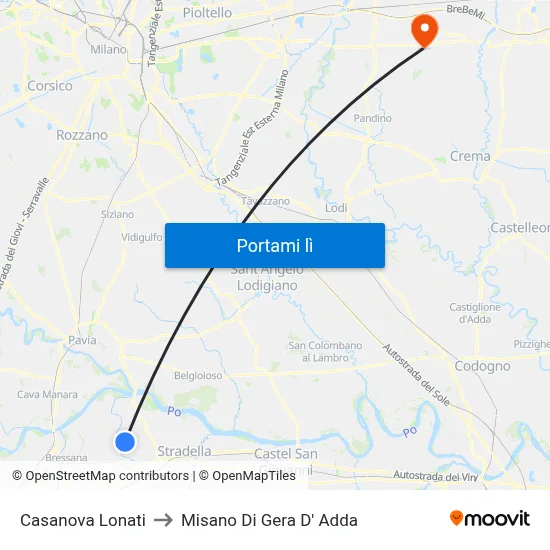 Casanova Lonati to Misano Di Gera D' Adda map