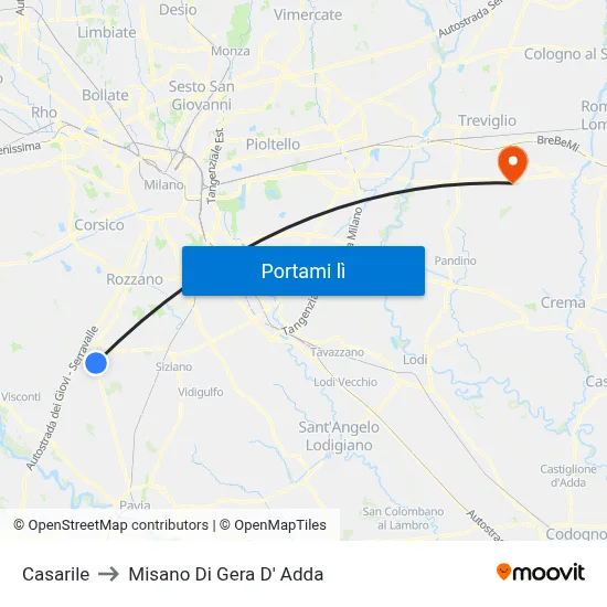 Casarile to Misano Di Gera D' Adda map