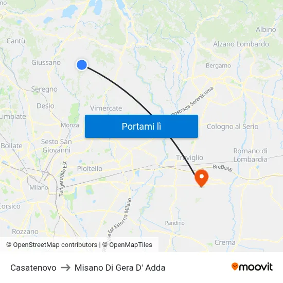 Casatenovo to Misano Di Gera D' Adda map