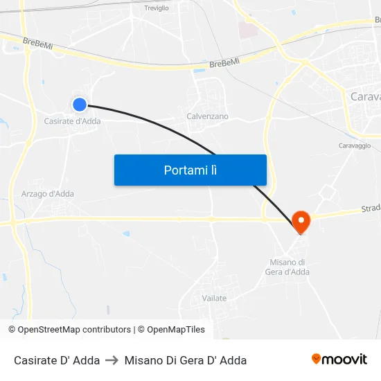 Casirate D' Adda to Misano Di Gera D' Adda map