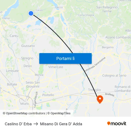 Caslino D' Erba to Misano Di Gera D' Adda map