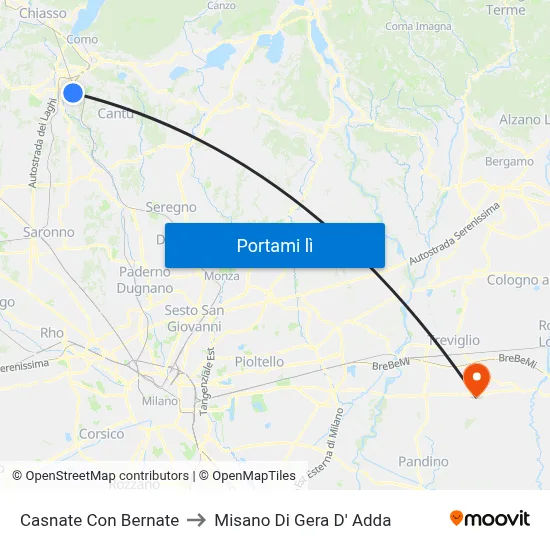 Casnate Con Bernate to Misano Di Gera D' Adda map