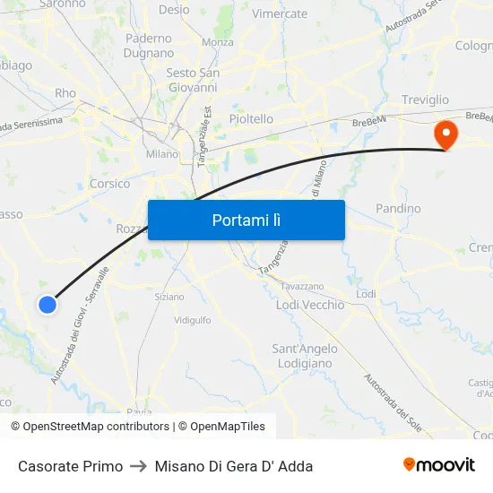 Casorate Primo to Misano Di Gera D' Adda map