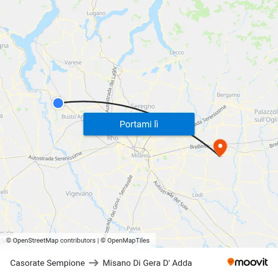 Casorate Sempione to Misano Di Gera D' Adda map