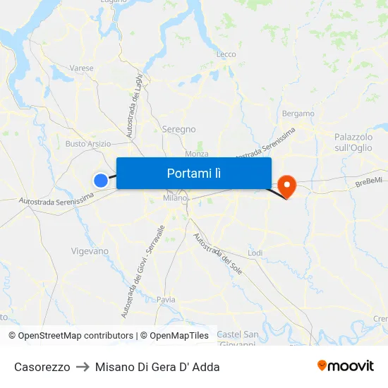 Casorezzo to Misano Di Gera D' Adda map