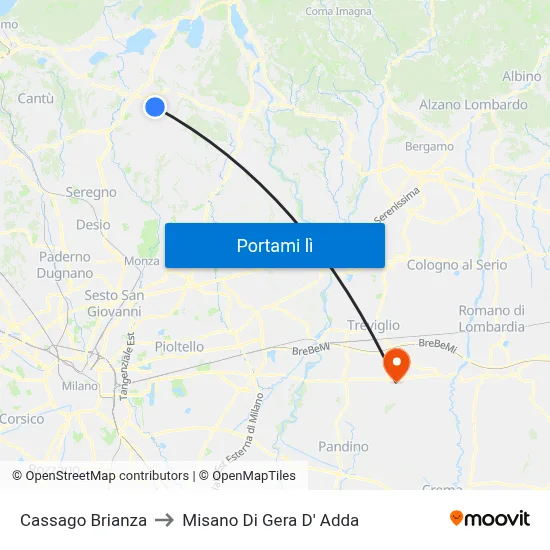 Cassago Brianza to Misano Di Gera D' Adda map