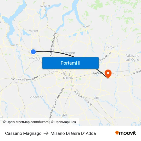 Cassano Magnago to Misano Di Gera D' Adda map