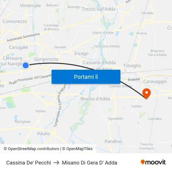 Cassina De' Pecchi to Misano Di Gera D' Adda map