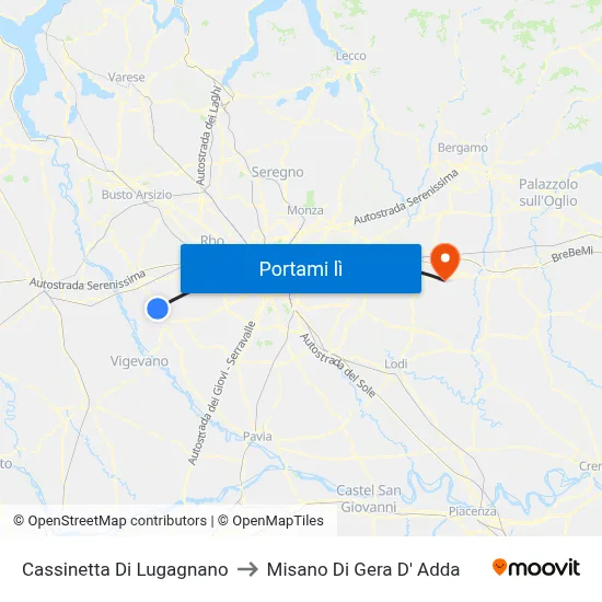 Cassinetta Di Lugagnano to Misano Di Gera D' Adda map