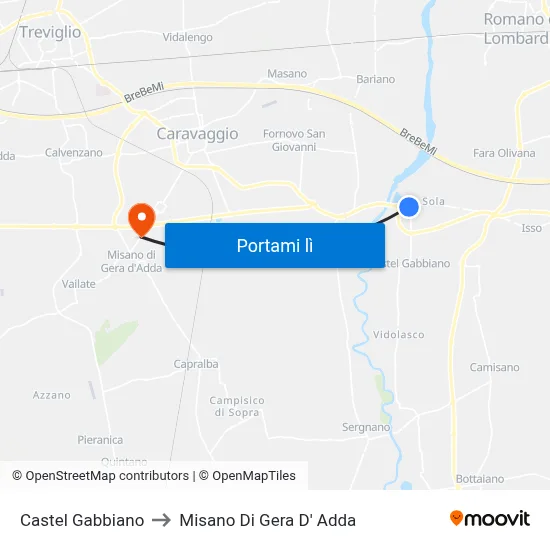 Castel Gabbiano to Misano Di Gera D' Adda map