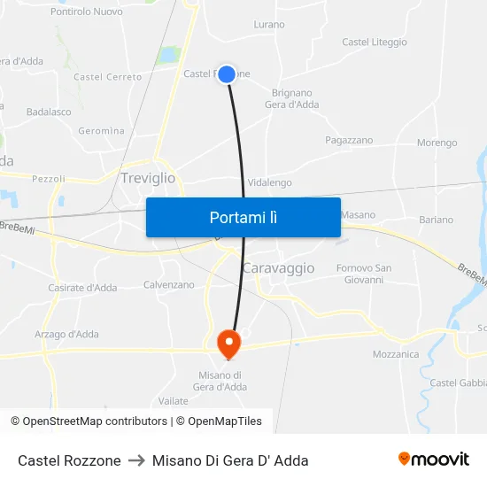 Castel Rozzone to Misano Di Gera D' Adda map