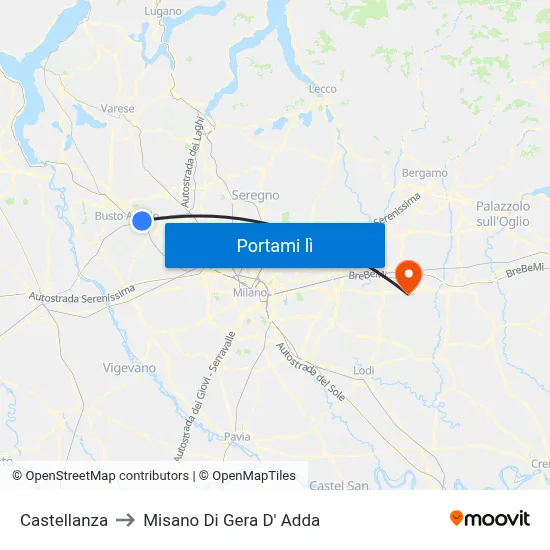 Castellanza to Misano Di Gera D' Adda map