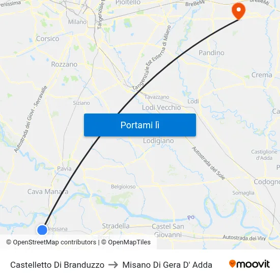 Castelletto Di Branduzzo to Misano Di Gera D' Adda map