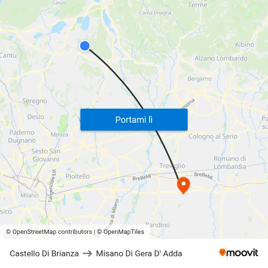 Castello Di Brianza to Misano Di Gera D' Adda map