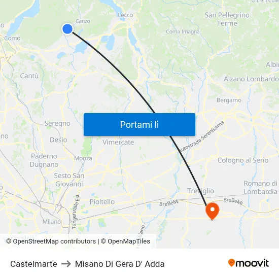 Castelmarte to Misano Di Gera D' Adda map